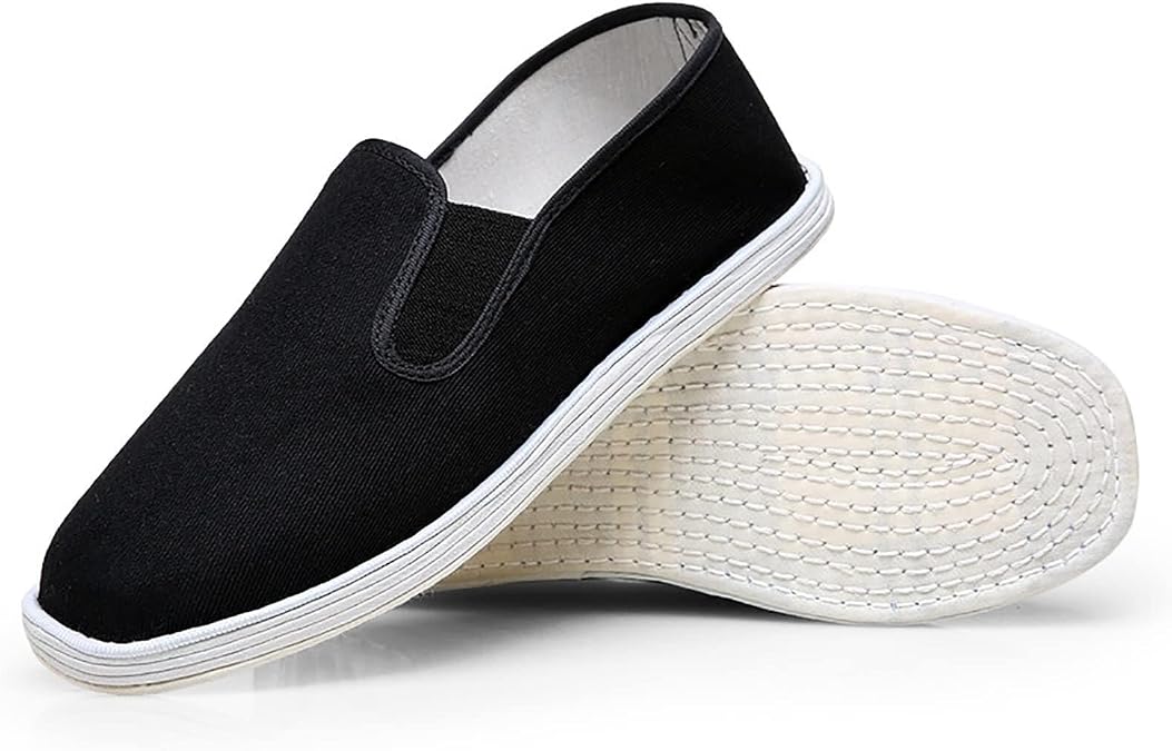 Handmade Traditional Chinese Style Slip-On Breathable Cotton Sole Black Canvas Shoes, for Men/Women Martial Art Kung Fu Tai Chi Shoes