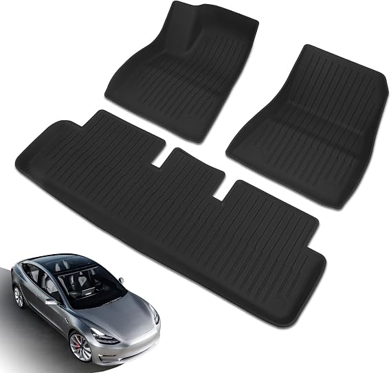 Model 3 Floor Mats Set, Custom Fit Floor Liners for Model 3, TPE Anti Slip Odorless Wear Resistant All Weather Protection Floor Mat Interior Accessories for Model 3 2023+ (3 Pieces)