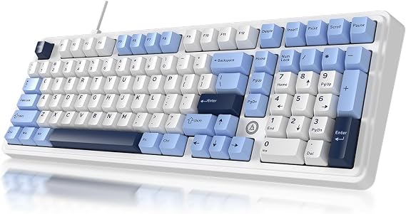 NACODEX AK980 Wired Mechanical Gaming Keyboard, 98% Gasket Hot Swappable Keyboard with RGB Backlit, PBT Keycaps, Five-Layer Padding, 101 Keys Gaming Keyboard, White Blue