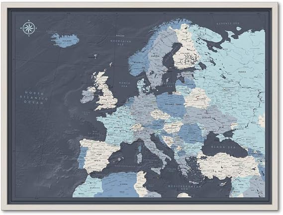 Framed Map of Europe with Push Pins | Personalized Travel Map Europe with Pins | Detailed Pin Map of Europe | Big Map of Europe With Various Customization Options