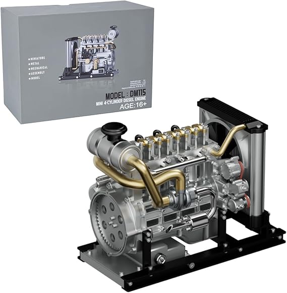 4 Cylinder Metal Engine Model Kit That Works, 1/10 Mini OHV Inline L4 Engine Model with Cooling System, 300Pieces Mechanical Car Engine Educational Experiment -DM115