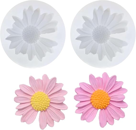 2PCS 3D Daisy Flower Silicone Mold Candle Molds for Candle Making Flower Fondant Mold Chocolate Cupcake Home Decoration DIY Artworks
