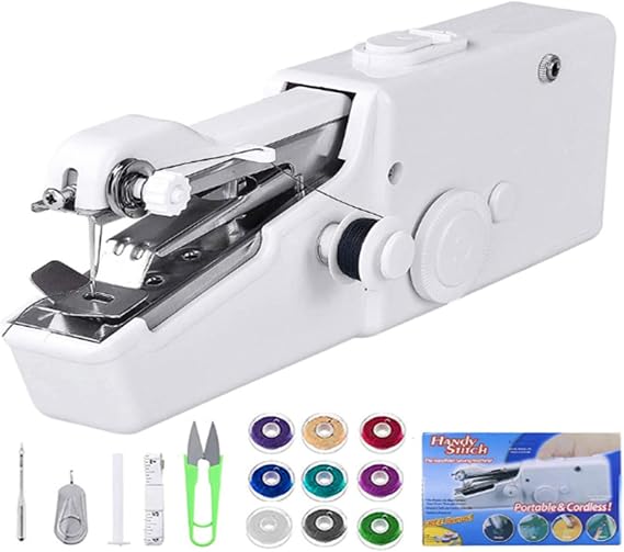 Portable Sewing Machine, Mnini Sewing Machine Hand Stitching Machine with Accessories Kit for Beginners and Adult DIY Home Travel (White)