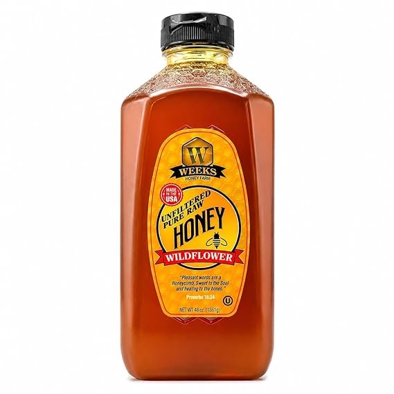 Weeks Honey Farm Bulk Raw Wildflower Honey Pure Unfiltered Unheated 48 oz (3 lb), Gluten-Free Kosher, South Georgia Wildflower Blend, Natural Superfood Sweetener