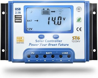 60A Solar Charge Controller 12V24V Automatic Voltage Recognition Solar Panel Charging Discharge Regulator with Dual 5V USB Output Backlight LCD Display