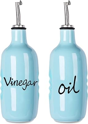 HAOTOP Farmhouse Ceramic Oil and Vinegar Dispenser Bottle Set, Perfect for Storage of Oil and Vinegar,16 oz Turquoise