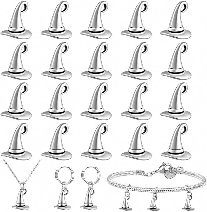 HEALLILY 20Pcs Witch Hat Charms: Antique Silver Pendants for Jewelry Making
