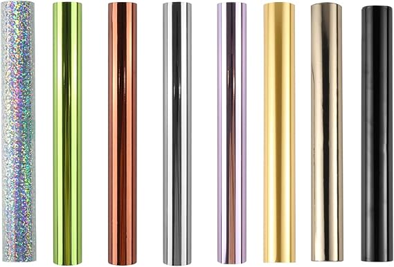 8PCS Hot Foil, Metallic Variety Beautiful Diamond Color, 7.6x197inch eters Fiver Rollers Hot Stamping Foil,Foil by Laser Printer and Laminator Toner Reactive Foil for Scrapbooking Paper Crafts