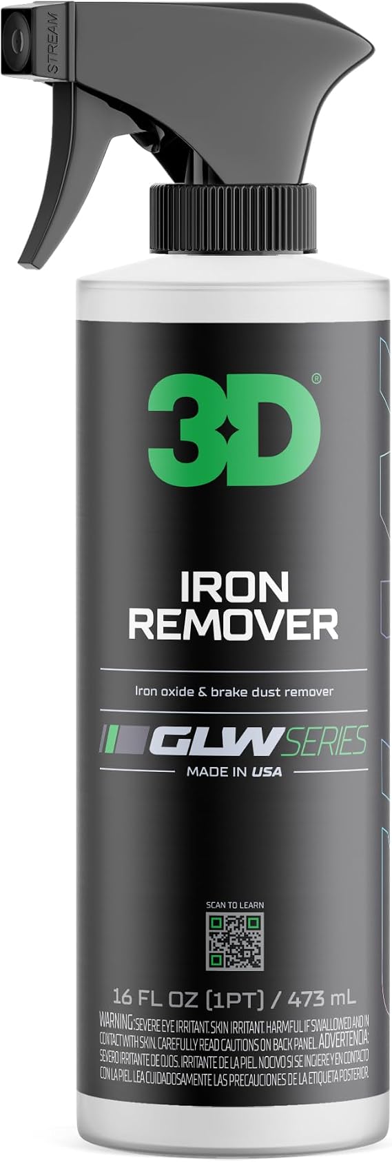 3D GLW Series Iron Remover Fast Acting Fallout & Brake Dust Cleaner | pH Balanced Wheel & Paint Decontamination | DIY Detailing Spray | Made in USA |16 oz