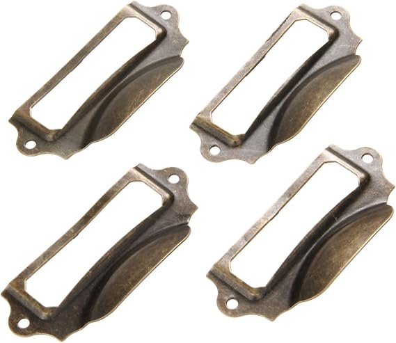 Cabinet Drawer Handle 4Pcs 90x43mm Antique Bronze Furniture Handle Label Pull Frame Handle File Name Card Holder for Cabinet Drawer Box Case Bin Alloy(B)