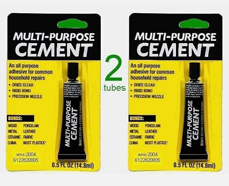 Multi-Purpose Cement, 2 Tubes, 0.5 fl oz Each, Bonds Wood, Metal, Leather, Ceramic, Plastic, China, Precision Nozzle, All Purpose Adhesive