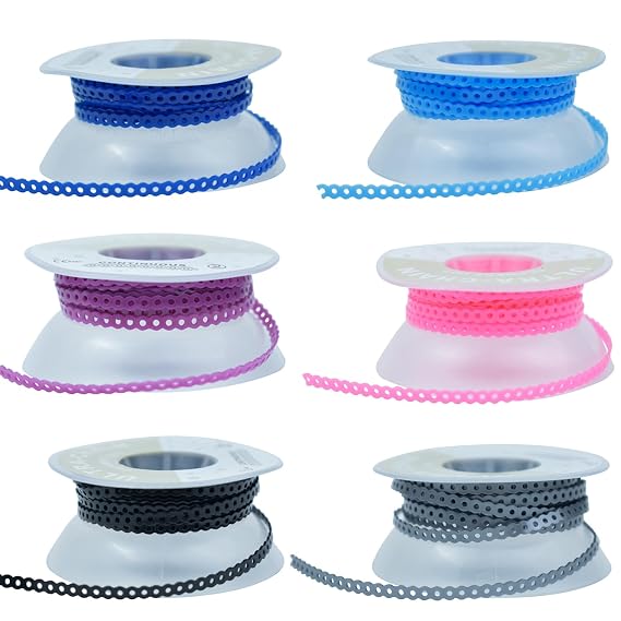 6 Rolls Orthodontic Braces Rubber Chains,Dental Power Chain Spool Elastic Rubber Bands for Teeth Brace (Long)