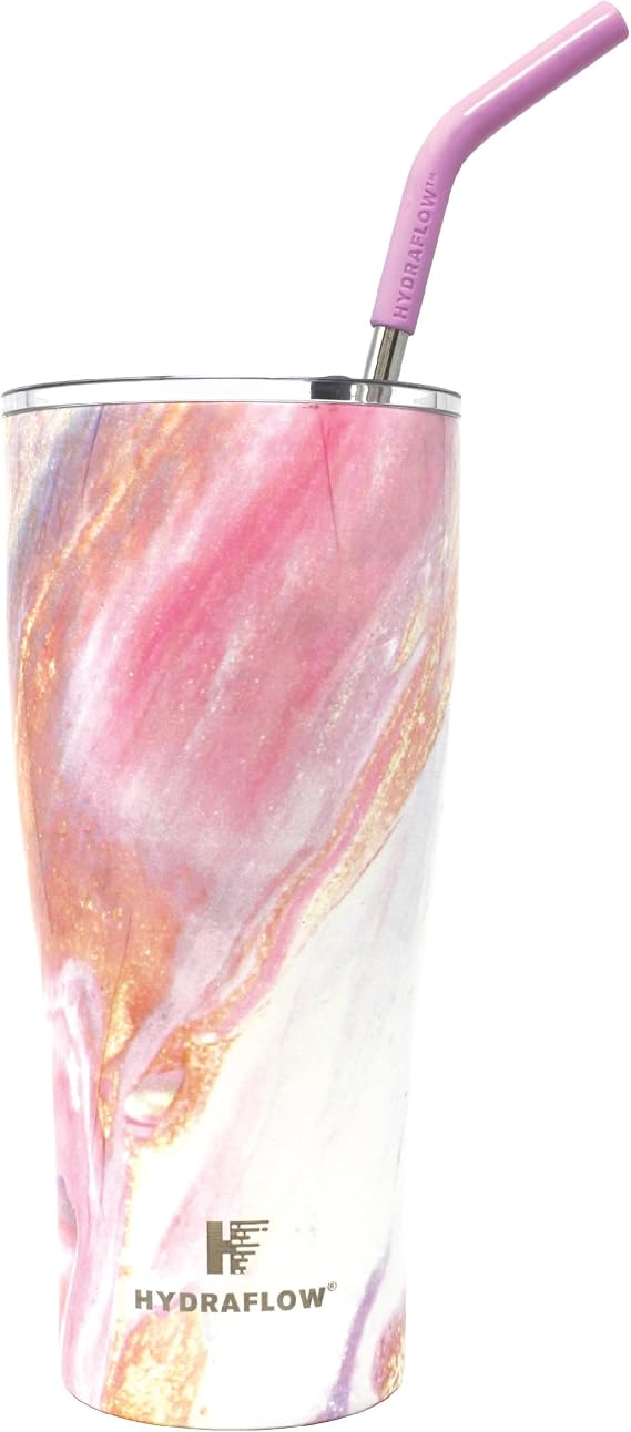 HYDRAFLOW Capri – 850 ml Becher mit Strohhalm – dreiwandiger vakuumisolierter Becher – isolierter Smoothie-Becher – Edelstahlbecher – wiederverwendbarer Becher mit Deckel