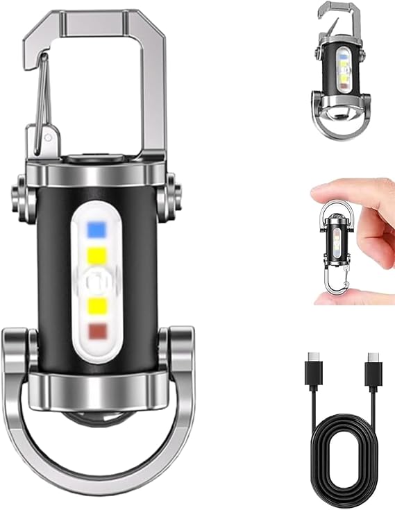 Portable Rechargeable Bright Keychain Flashlight, 1200 Lumens EDC Mini Keychains Flashlight, 7 Lights Modes