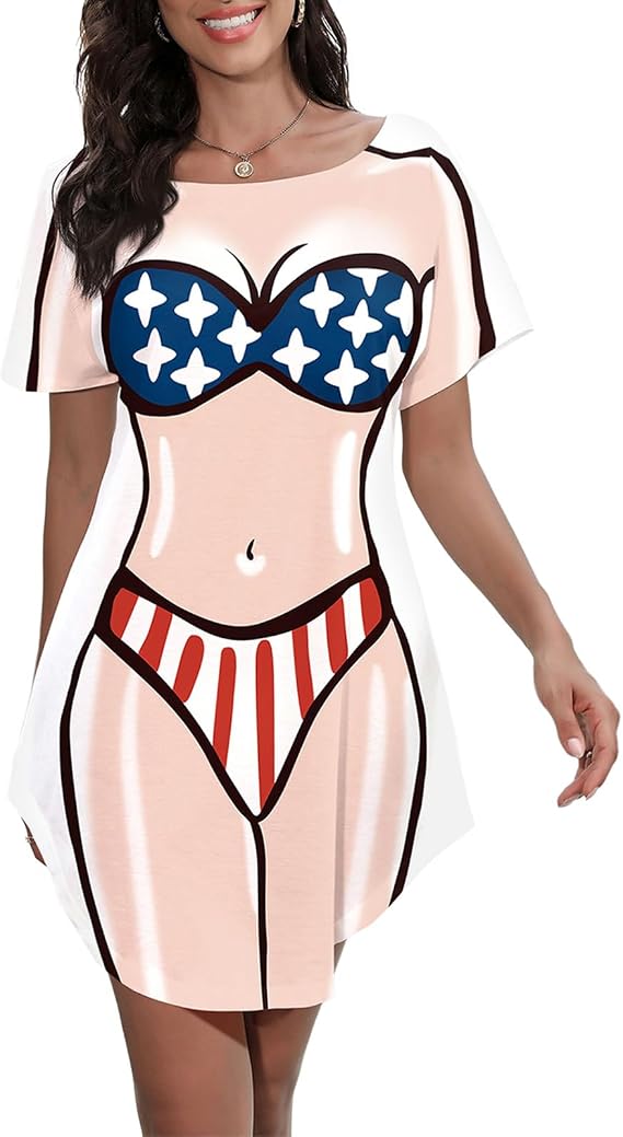 Women's Bikini Body Printed T Shirt Short Sleeve Beach Cover Up Luau Party Hawaiian Shirt