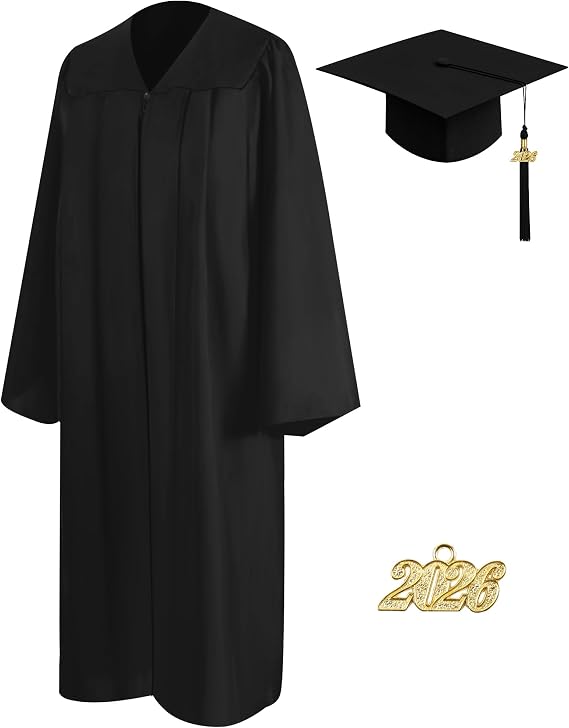 Matte Graduation Cap and Gown 2026 Set with Tassel Graduation for High School College Bachelor Black-48