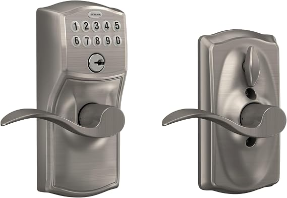 Schlage Electronic Keypad Lock, Lever Handle, Plymouth Trim, Satin Nickel