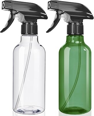 Spray Bottles 2-Pack, 10 Oz, Mist & Stream, Heavy Duty Spraying Empty Water Sprayer Bottle, BPA Free Plastic Refillable Containers for Cleaning Solutions, Plants, Hair, Essential Oils, Clear & Green
