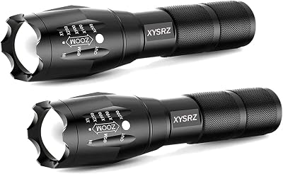 Military Grade Tactical Flashlight Single Mode Zoomable LED Flashlight for Camping Hiking Emergency, 2 Pack
