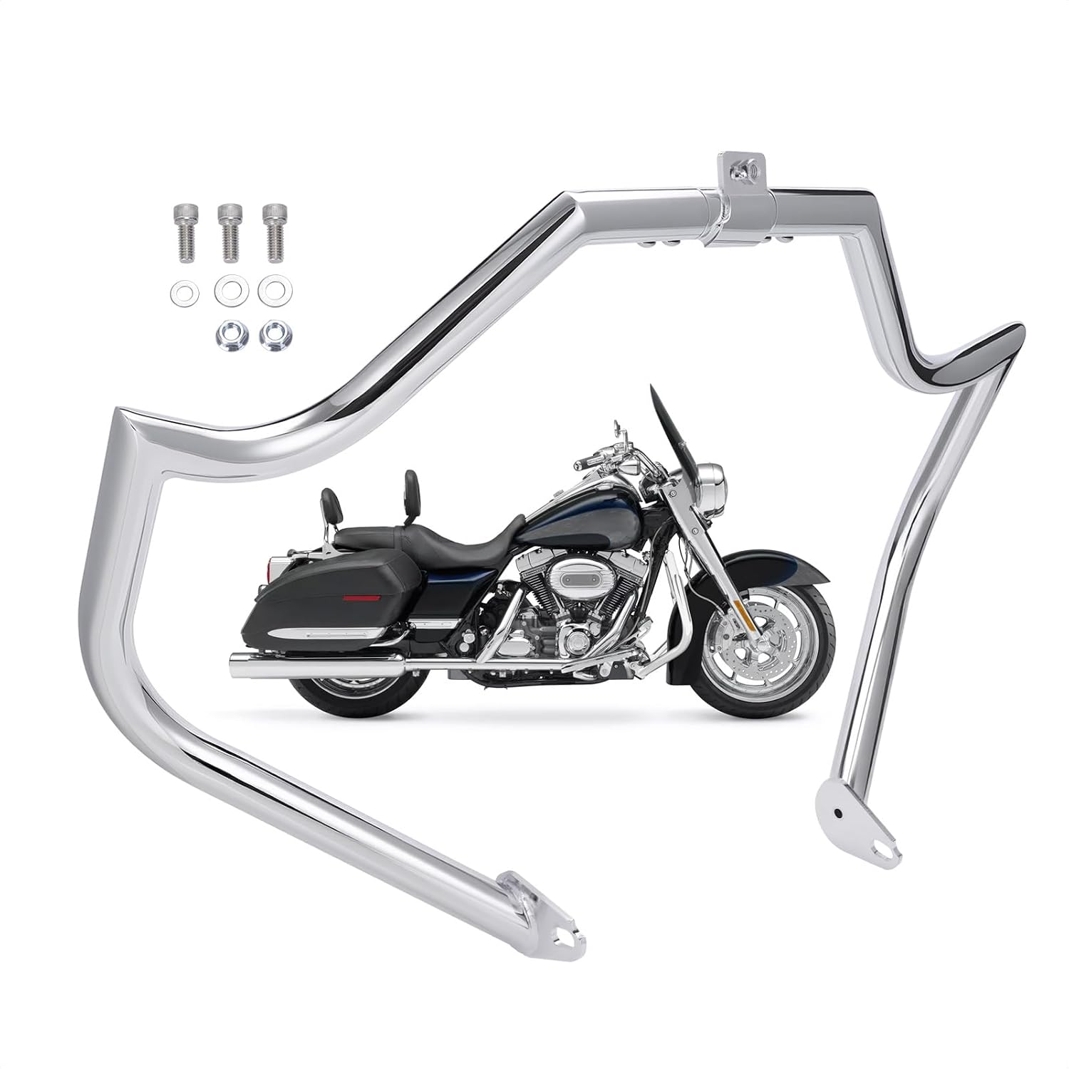 Motorcycle Crash Bar, Highway Engine Guard Crash Bar for Harley Davidson Touring Road King Street Glide Electra Glide CVO and Trike Models 97-08 (Chrome Plating)