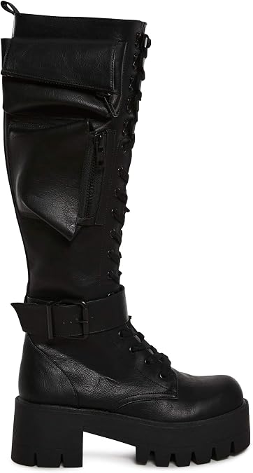 Dolls Kill Obsidian Pocket Combat Boots by Current Mood Knee High Vegan Leather Combat Boots for Edgy Style