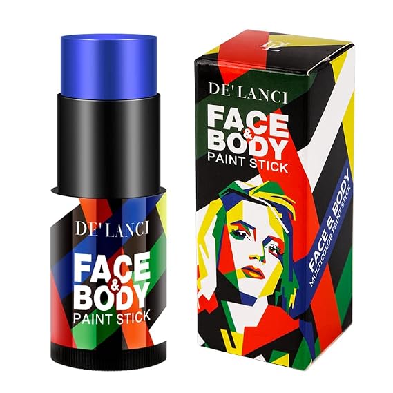 Professional Blue Face Body Paint Stick Makeup, DELANCI Cream Blendable Dark Blue Grease Foundation Painting Pen,Zombie Halloween SFX Special Effects Cosplay Costume Makeup, #05 ELF BLUE