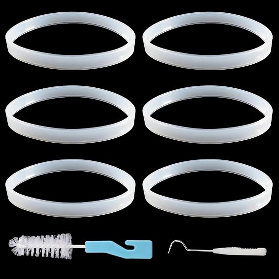 6 Pcs Rubber Gaskets Replacement Seal 3.7 Inch for Ninja Blender Replacement Parts,with 1 Cleaning Brush & 1 Hook,Fits White O-Ring for 7 Fins Blades,Fit for Ninja Blender BL480 BL680 CT680 BL910
