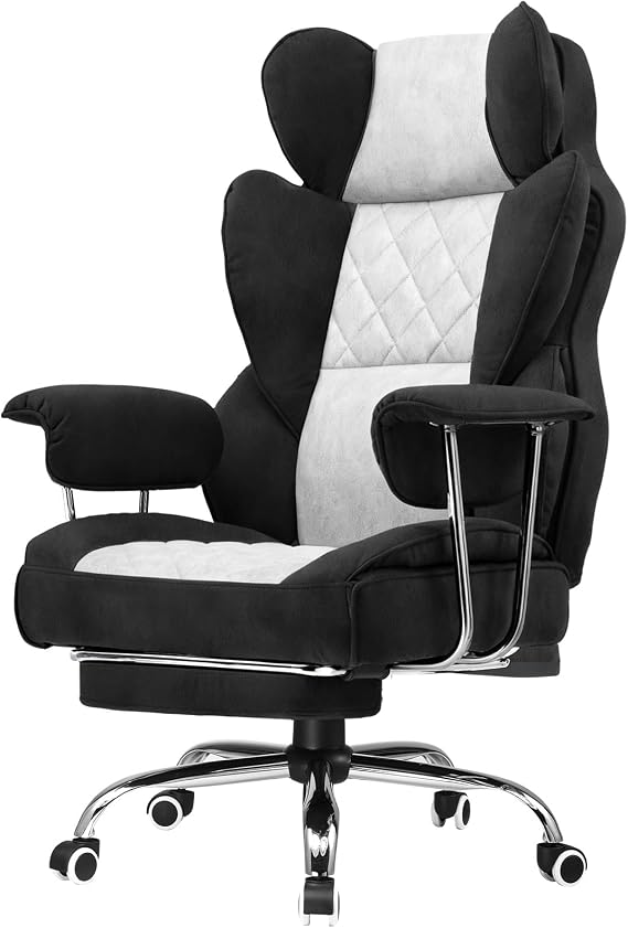 GTPLAYER Gaming Chair,Office Chair with Pocket Spring Lumbar Support, Ergonomic Comfortable Wide Office Desk Computer Chair with Outward Fixed Soft Armrests and Footrest(BlackGray,Fabric