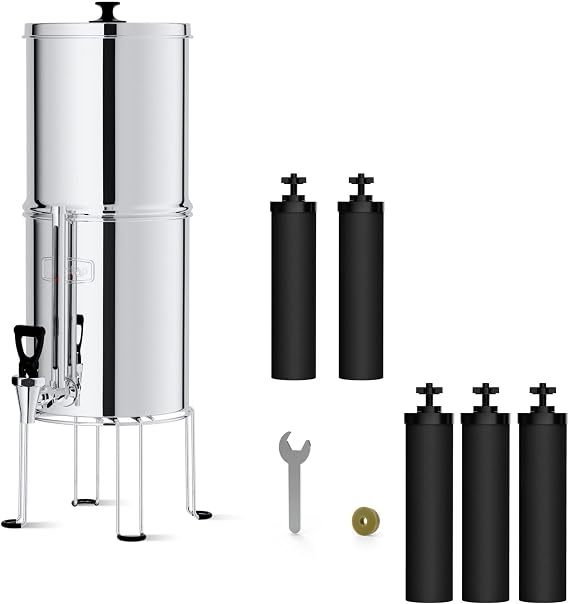 Waterdrop Gravity-fed Water Filter System, NSF/ANSI 42&372 Standard, 2.25G Stainless-Steel System with 5 Filters, Sight Glass Spigot and Stand, Reduces Chlorine and Lead-King Tank Series, WD-TK-S
