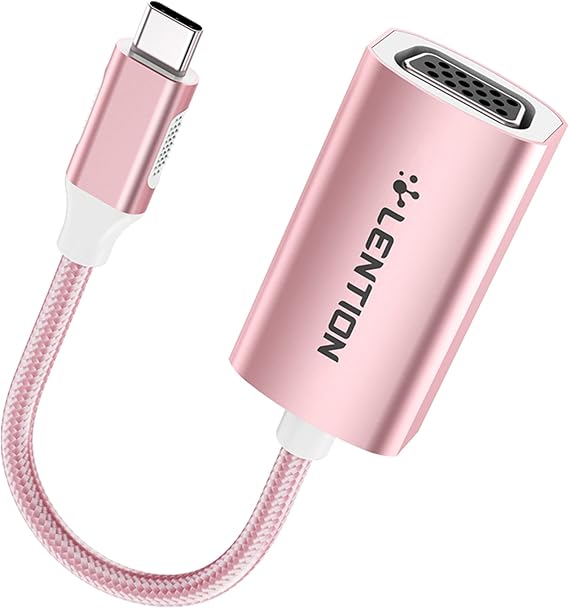 LENTION VGA to USB C Adapter, Portable USB to VGA Adapter for Monitor Compatible with 2025-2016 MacBook Pro 13/15/16, New iPad/Surface, iPad, Chromebook, Phone(CU606, Rose Gold)