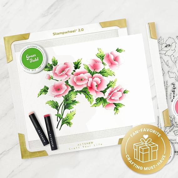 Altenew Stampwheel 2.0 | Stamping Tool for Precise and Easy Stamping, Stamping Platform for Paper Crafting and Cardmaking, Sticky Mat, Base, Clear Flip Plate, Larger Workspace and Precision Inch Scale