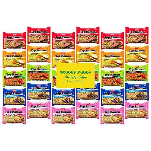Nissin Top Ramen Instant Noodles - Care Package - Variety Snack Box - Sampler Assortment 5 Flavors 30 Count