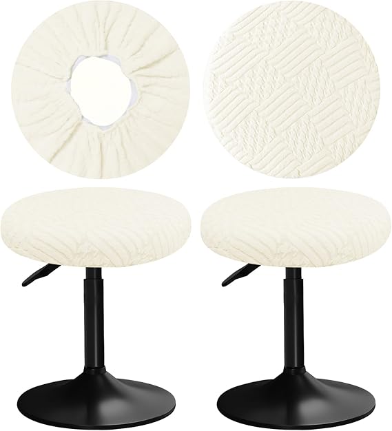 Stool Covers Round 12-16" with Jacquard Pattern Bar Stool Seat Covers Round, Elastic Soft and Comfortable are Rich Color That Detachable and Washable (2, Beige)