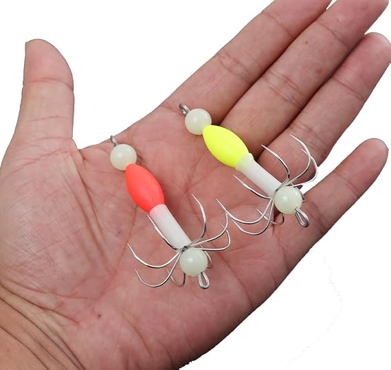 Pack of 5 Luminous Squid Jig Hooks Compact Size Portable Night Light Fishing Hook Suitable for Halibut Marlin Bass