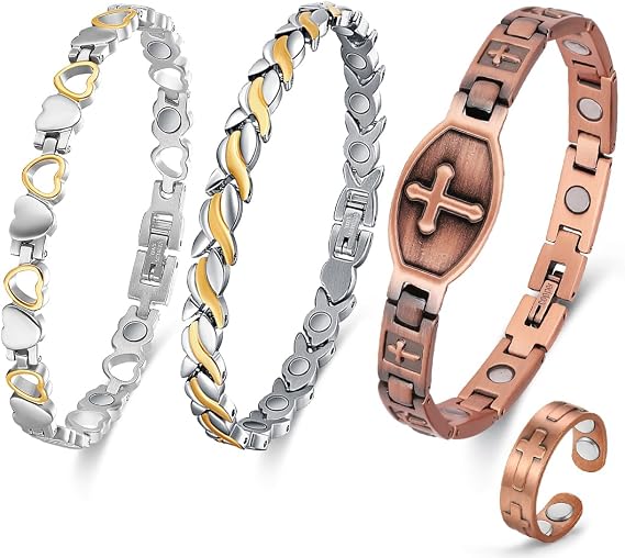 Cigamg Magnetic Bracelets for Women Copper Bracelet & Ring with Adjustable Sizing Tool