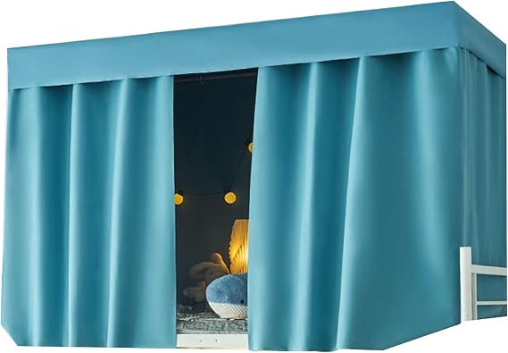 Loft Bed Curtains Blackout and Breathable Bunk Bed Curtains for Factory Dormitory with Accessories Top Bunk Bed Canopy Dustproofing(Curtain*1,Blue_1.5M)