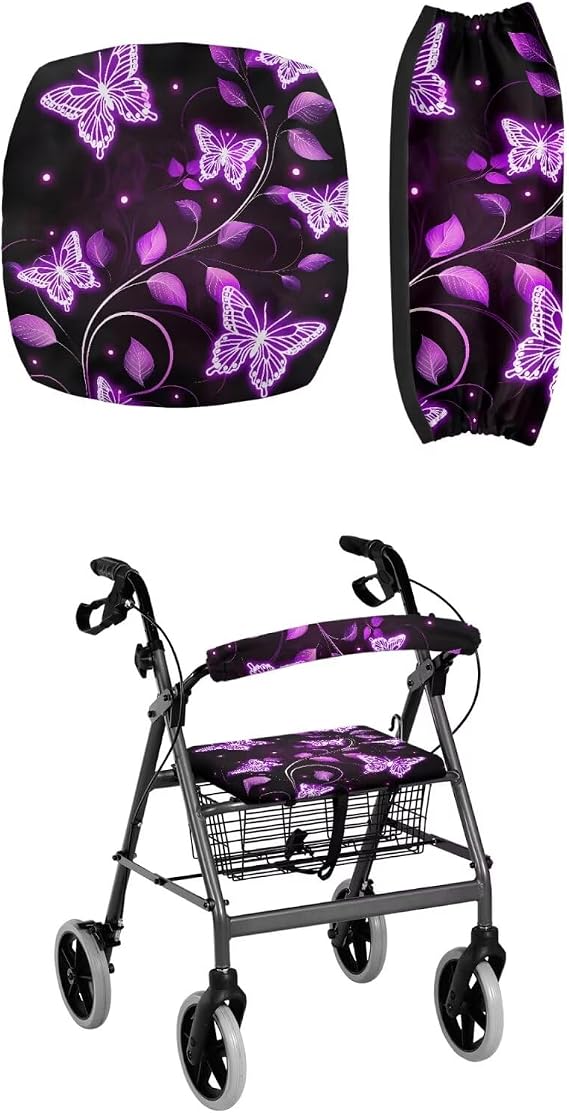 LedBack Purple Butterfly Rollator Walker Seat Cover Walker Accessories Walkers for Seniors Accessories Protective Cover, Easy to Install