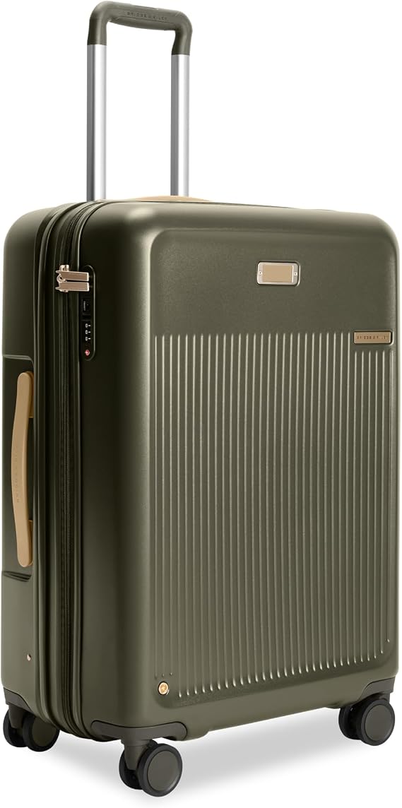 Briggs & Riley 27" Medium Expandable Spinner - Checked Luggage for Travel, Suitcases with Wheels, Hardside Rolling Bag for Men & Women, Self-Repairing Zipper - Sympatico Collection, Olive