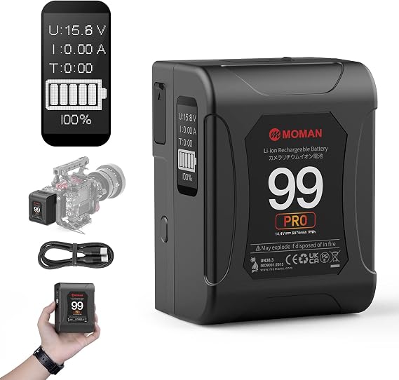 Moman V-Mount Battery, Power 99 Camera bettert Mini V Lock Batterys 99Wh/6900mAh with Touch Button&LED Display for Smallrig BMPCC 4k 6k Camera Camcorder Monitor 65W PD USB-C/A/D-Tap 14.4V/DC/BP Port