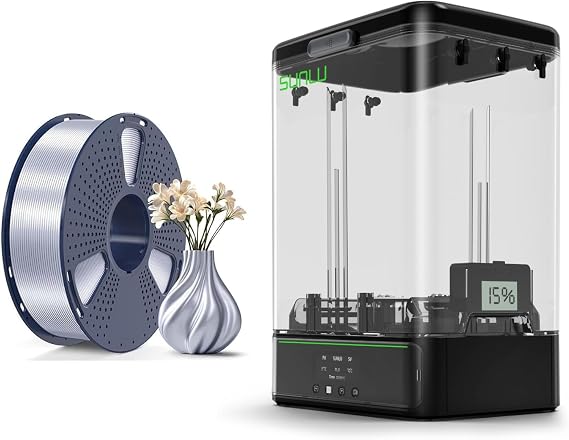 SUNLU PLA Silk 3D Printer Filament Silver and SUNLU Filament Dryer SP2 Filament Storage Box
