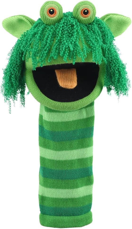 The Puppet Company Squelch ECO Sockette Hand Puppet - Eco-Friendly Swamp Monster Puppet Toy with Cheeky Smile & Squeaky Tongue - Fun for Kids & Adults - 38cm