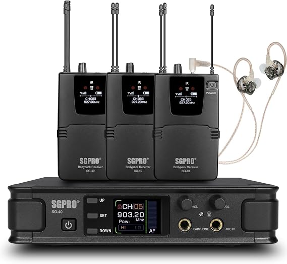 Trio Wireless in-Ear Monitor System with Metal Transmitter, 3 Bodypack Receivers, Monitor Earphones, 262ft Range for Bands, Studio & Events