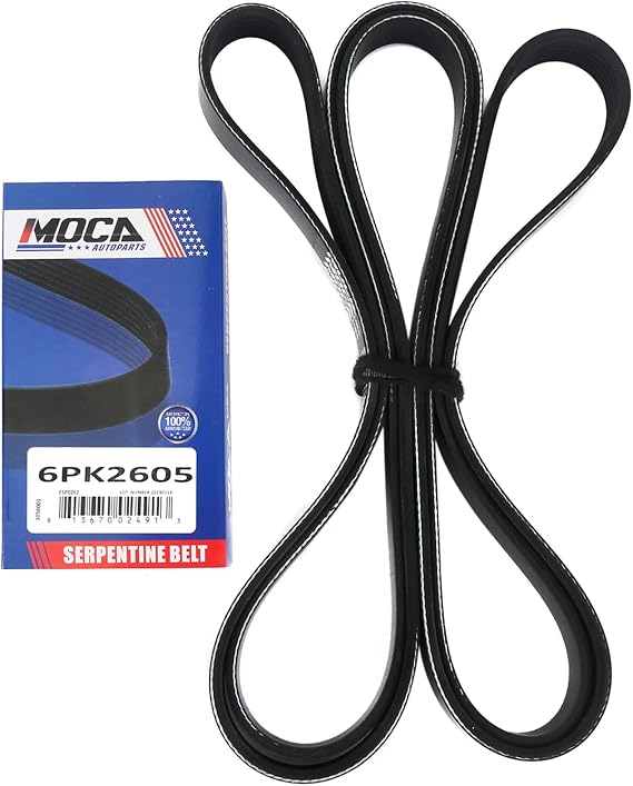 6PK2605 EPDM Serpentine Belt Fit 02-98 for Ford E-150 Econoline & E-250 Econoline, 2003 E-150 E-250, 09-14 Expedition, 06-10 Explorer, 09-14 for Lincoln Navigator, 88-91 for Oldsmobile Delta