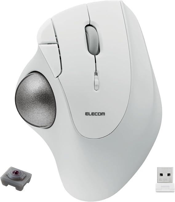 ELECOM Ergonomic Comfort Design Trackball IST Wireless 2.4GHz Connection, Smooth Tracking with Ruby Ball Bearing, 36mm Ball, Thumb Control, Compatible for Windows, PC, and Mac White (M-IT10DRWH)