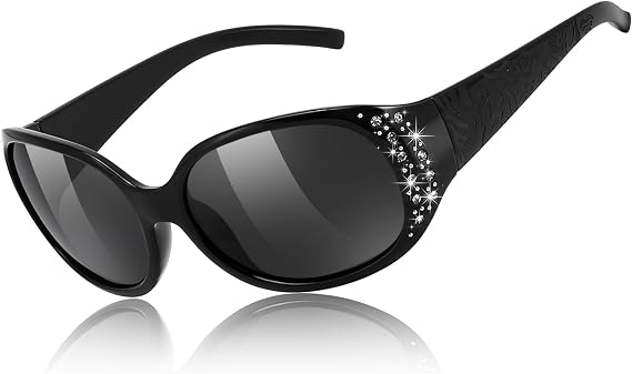 FEISEDY Women's Polarized Sunglasses Wrap Around Rhinestone Design Fashion Sunnies UV400 Protection B1091