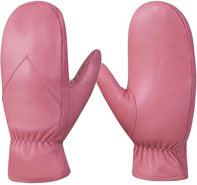 MGGMOKAY Womens Leather Mittens Warm Lambskin Mittens Winter Fleece Lined