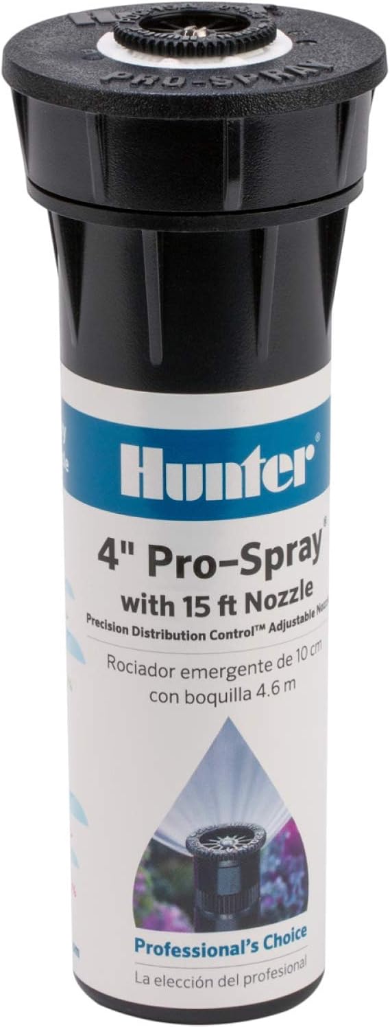 Hunter Pro 4" Pop Up Sprinkler Head, Adjustable 0360 Spray Pattern, 8'15' Coverage, In-Ground Lawn Irrigation System, Sprinkler Head for Yard and Garden