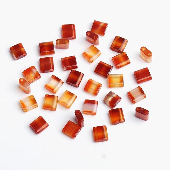 Natural Red Agate Stone Beads, Each Approximately 5x5x2mm Square 2-Hole Spacer Bead, are Used to Make Bracelets, Earrings, Necklaces, with Each String Measuring 15-16 Inches