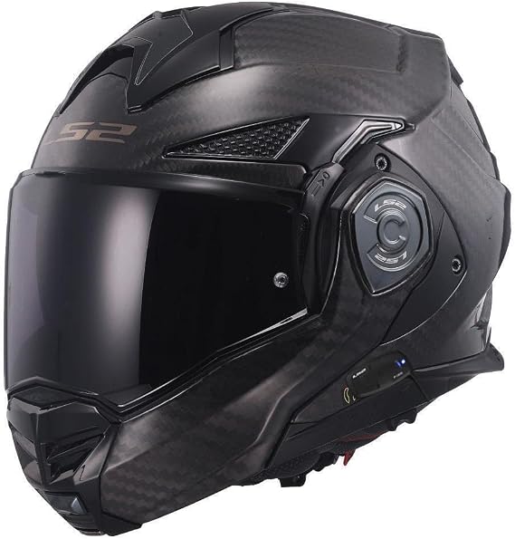 MODULAR MOTORCYCLE BLUETOOTH HELMET L~S~2 FF901 ADVANT X CARBON Flip Front Dual Visor Touring Motorbike Full Face Crash Helmet with Pre-Fitted LS2 4X Intercom