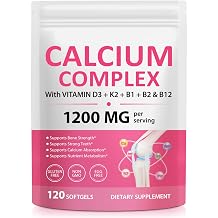 Calcium Supplements, Calcium Complex Softgels with Vitamin D3 & K2,Calcium Supplement for Bone & Teeth Health, Supports Absorption, with B Vitamins B1 B2 B12, Collagen & Plant Nutrients, 120 Capsules